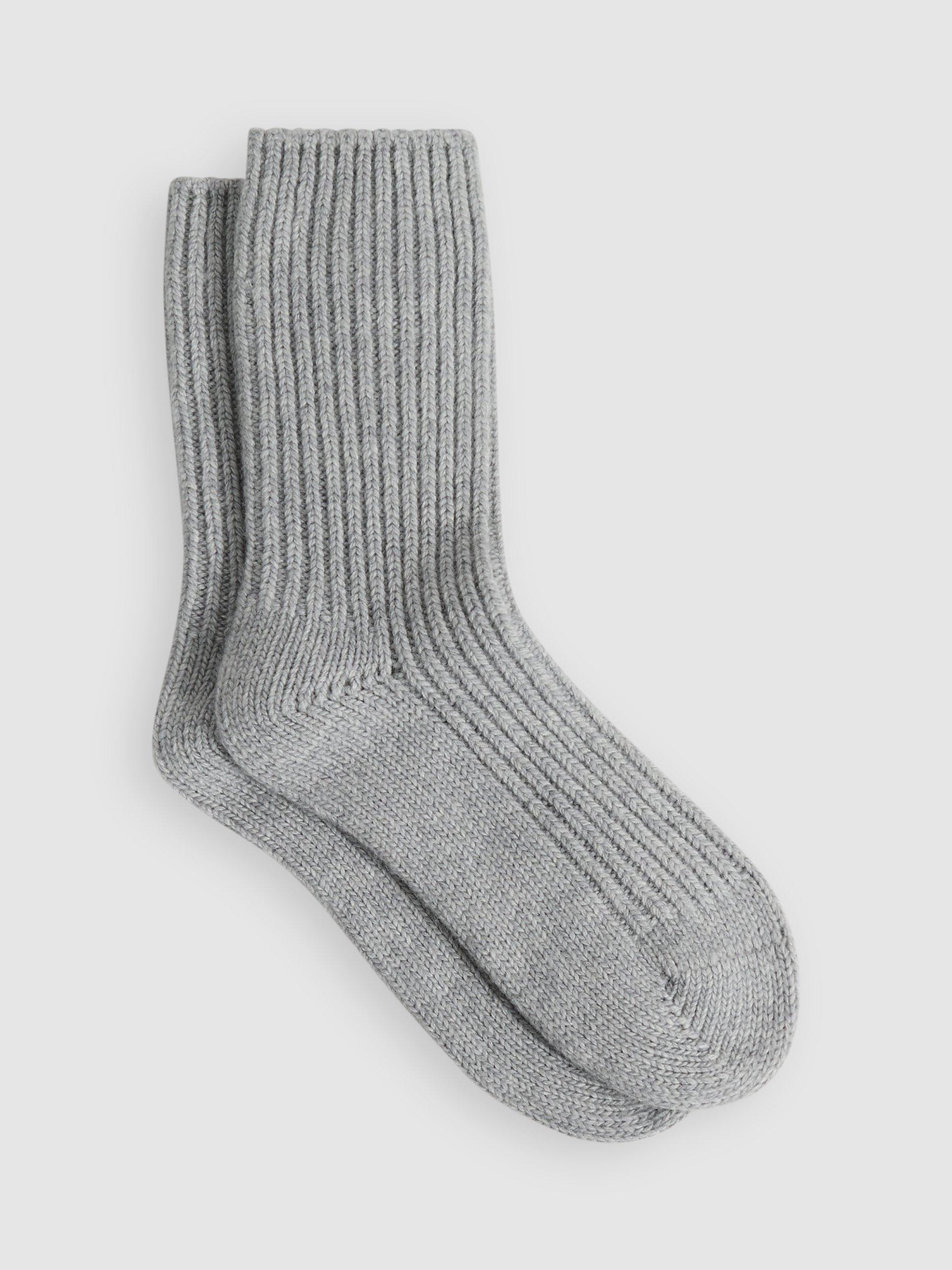 Reiss Carmen Wool Blend Ribbed House Socks, Grey