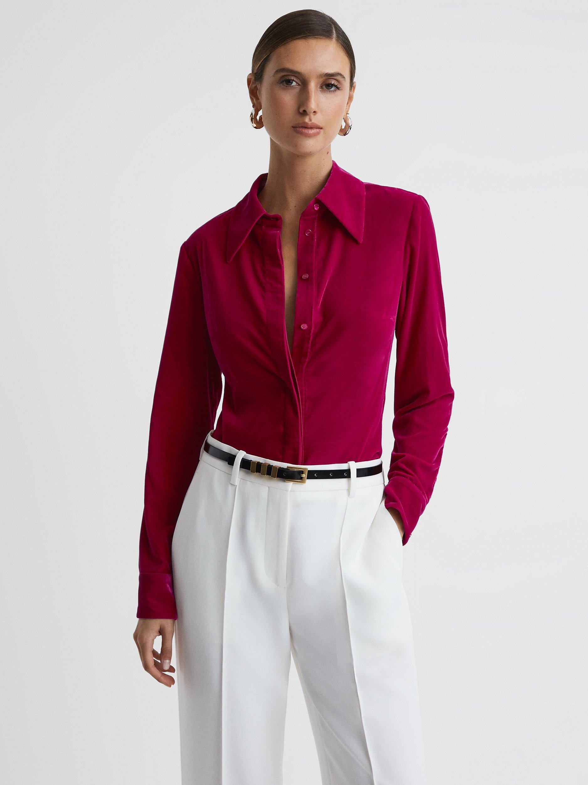 Reiss Carly Velvet Shirt, Pink