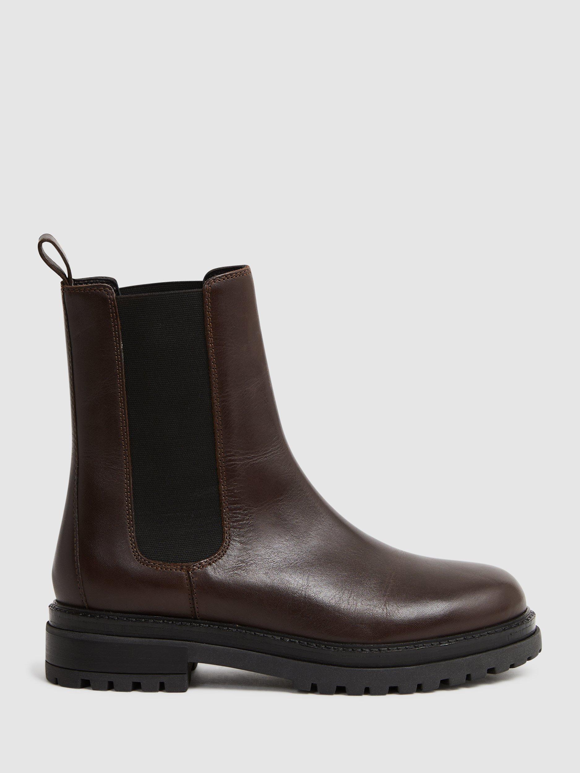 Reiss Thea Leather Chelsea Boots, Chocolate