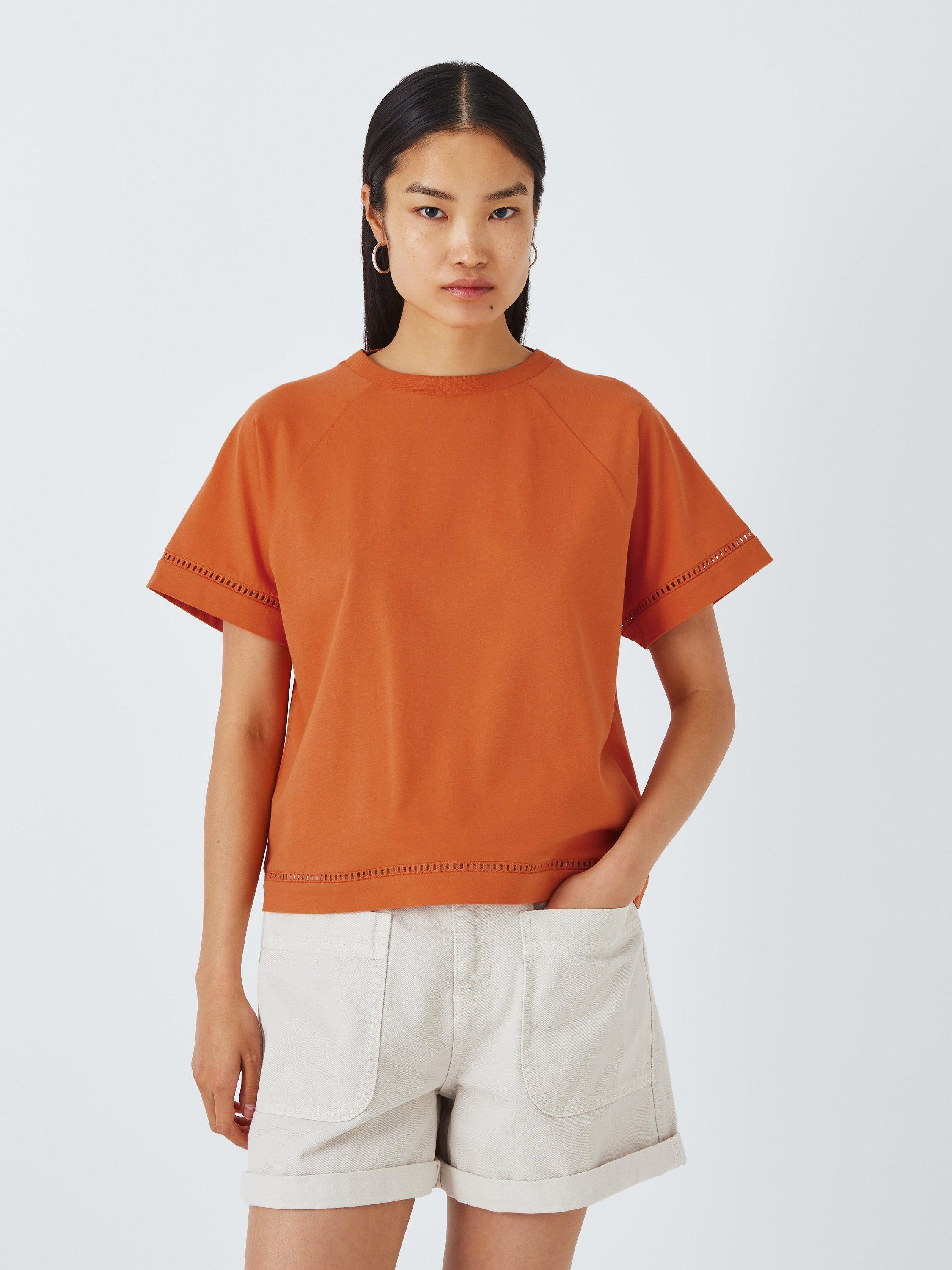 John Lewis ANYDAY Ladder Trim Short Sleeve T-Shirt, Orange, M