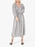 A-VIEW Enitta Metallic Thread Puff Sleeve Midi Dress, Silver