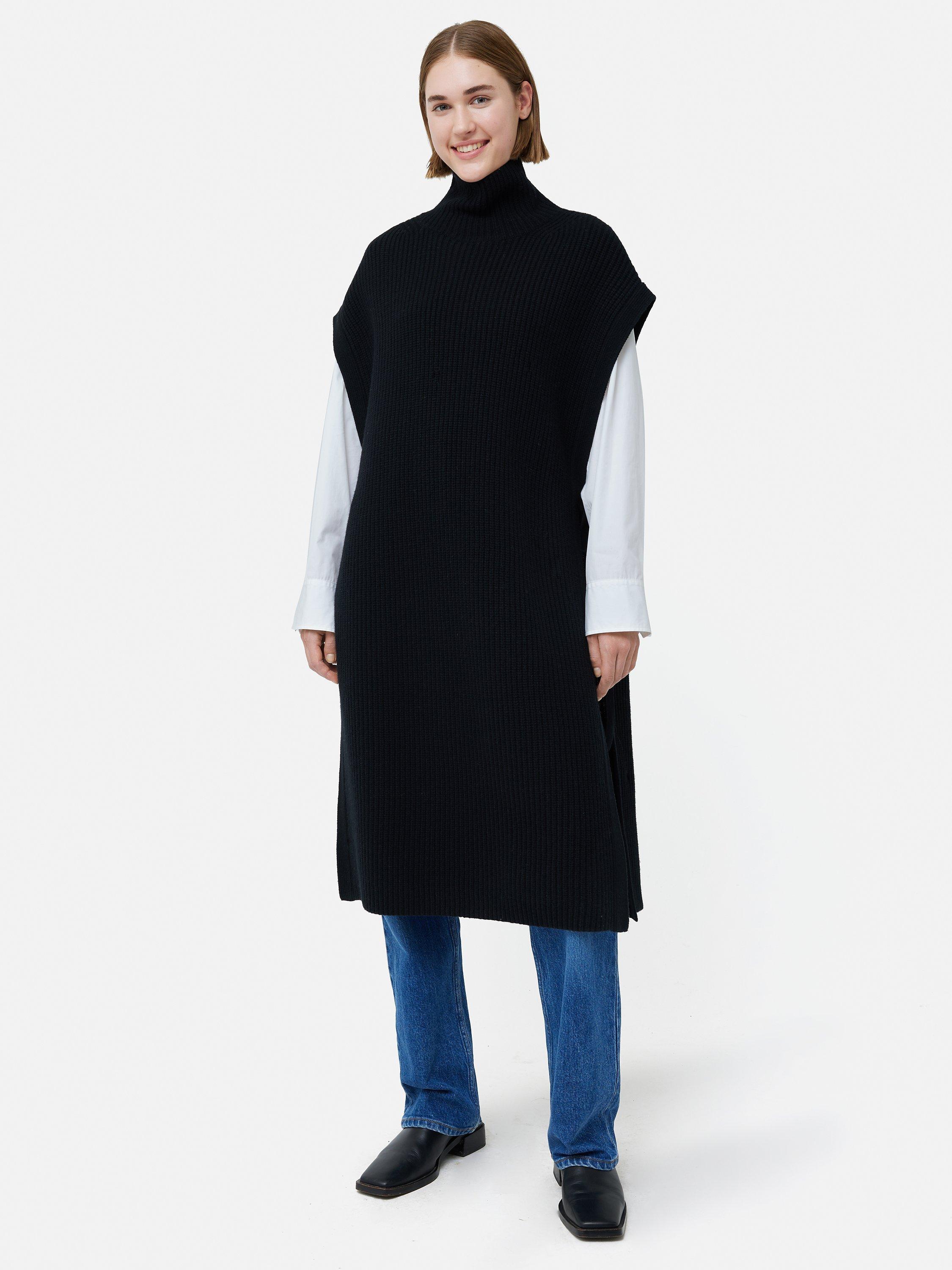 Jigsaw Merino Rib Tie Longline Tabard, Black