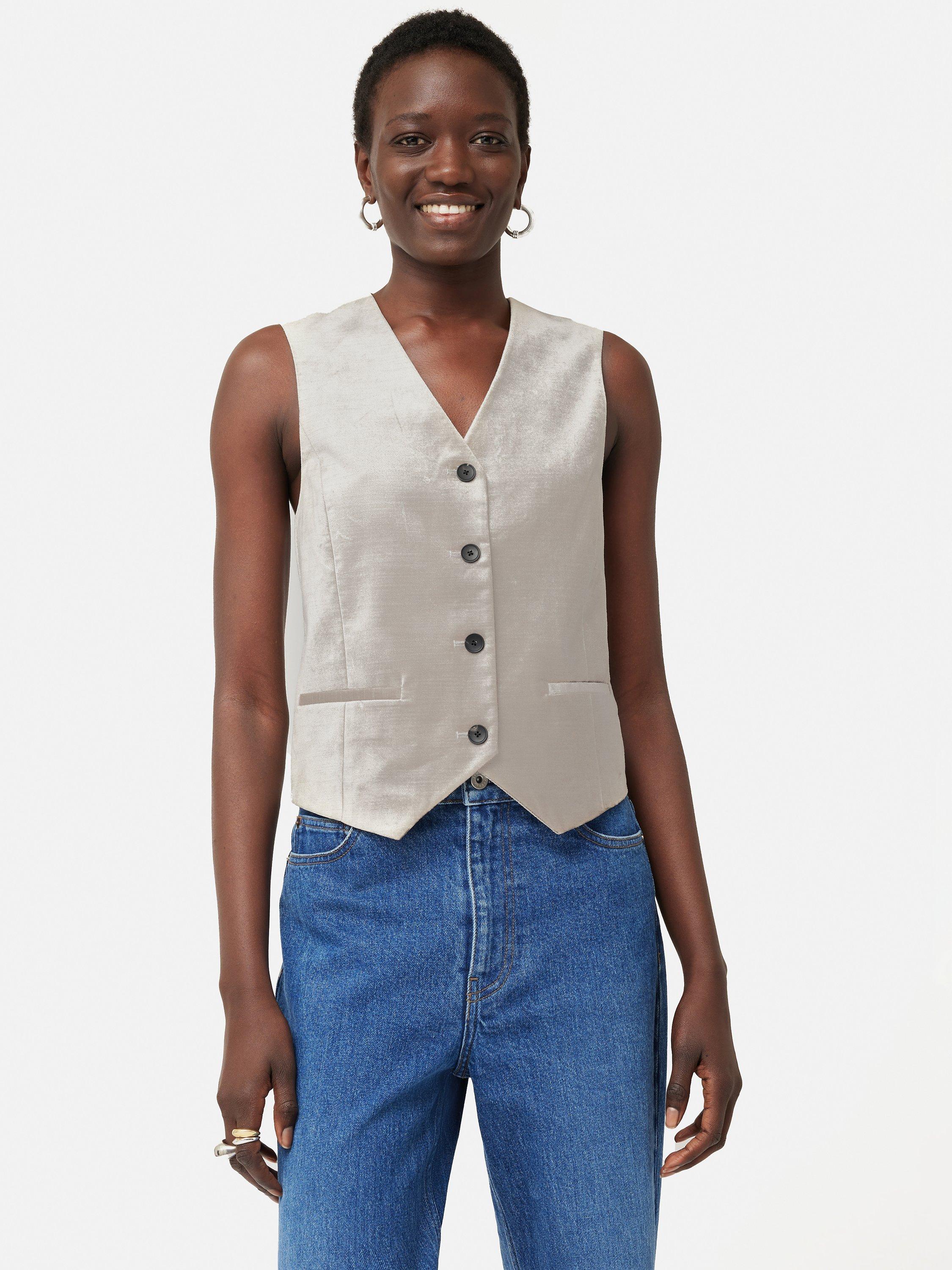 Jigsaw Velvet Tailored Waistcoat, Grey