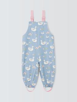 John Lewis Baby Swan Print Waterproof Dungarees, Multi - view 2, Multi