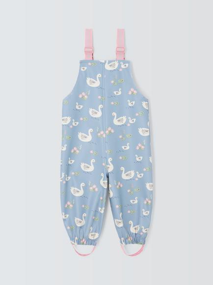 John Lewis Baby Swan Print Waterproof Dungarees, Multi - view 2, Multi