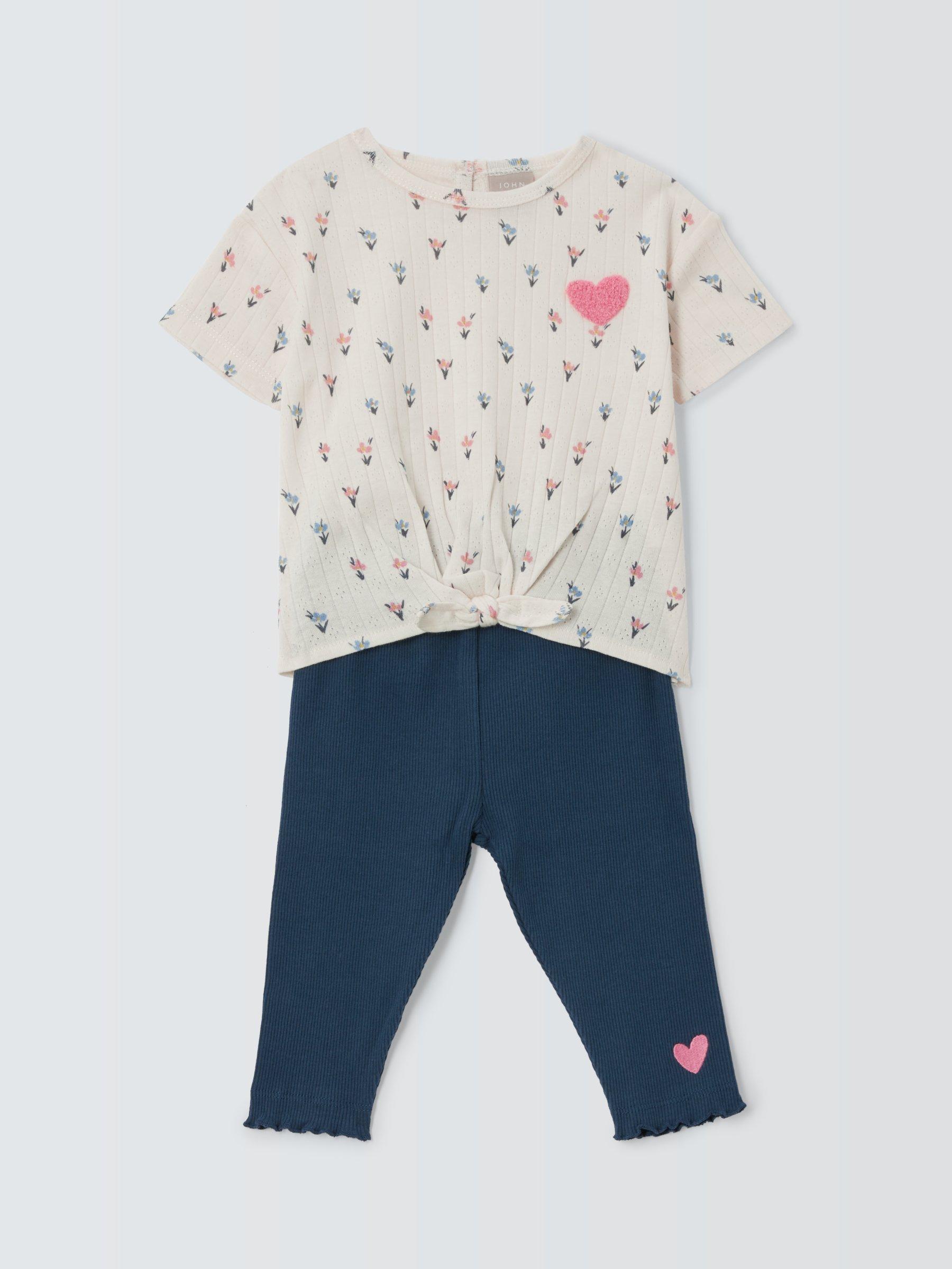 John Lewis Baby Floral Heart Knot Top & Leggings Set, Multi