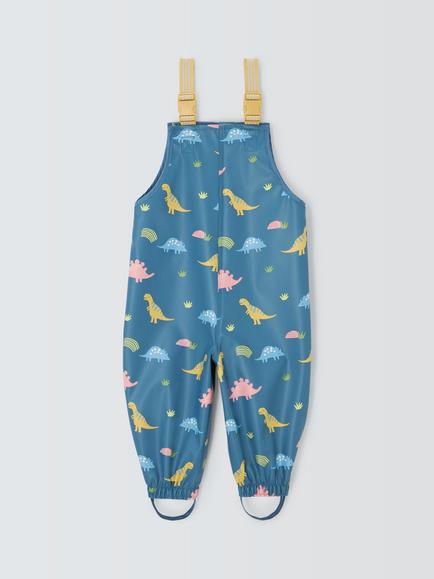 John Lewis Baby Dinosaur Waterproof Dungarees, Blue, Blue