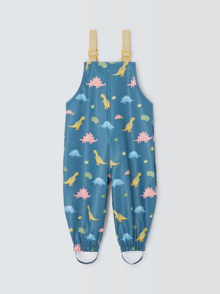 John Lewis Baby Dinosaur Waterproof Dungarees, Blue - view 2, Blue