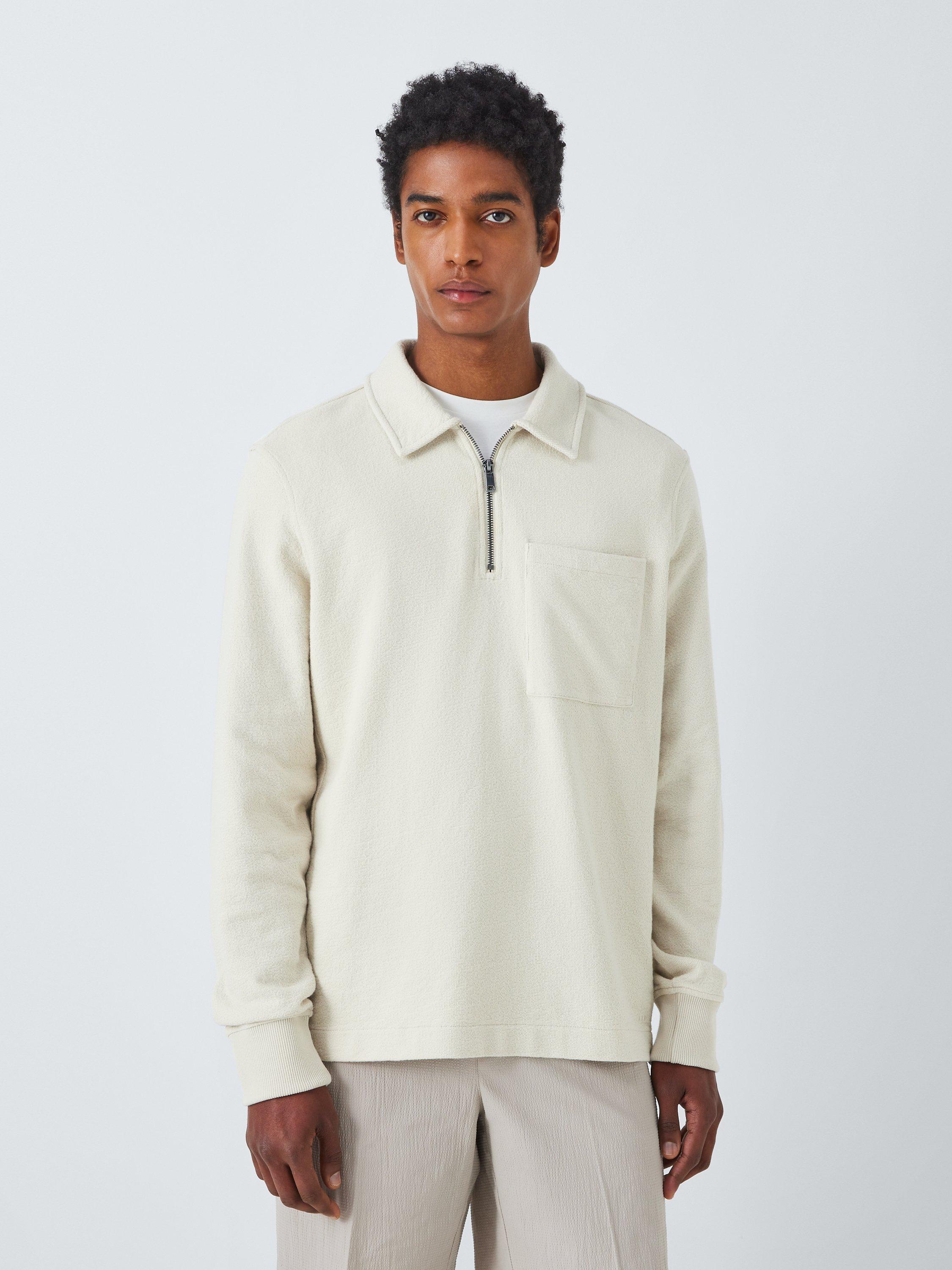 Kin Textured Cotton Half-Zip Jumper, Silver Birch