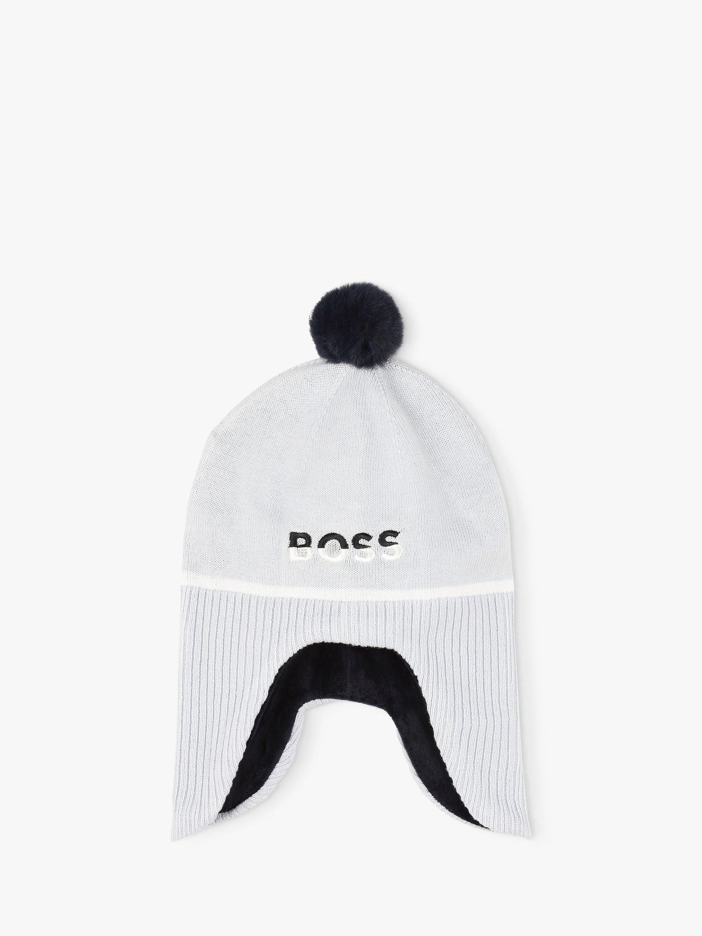 Boss Kids' Logo Beanie Ear Cover Bobble Hat, Light Blue