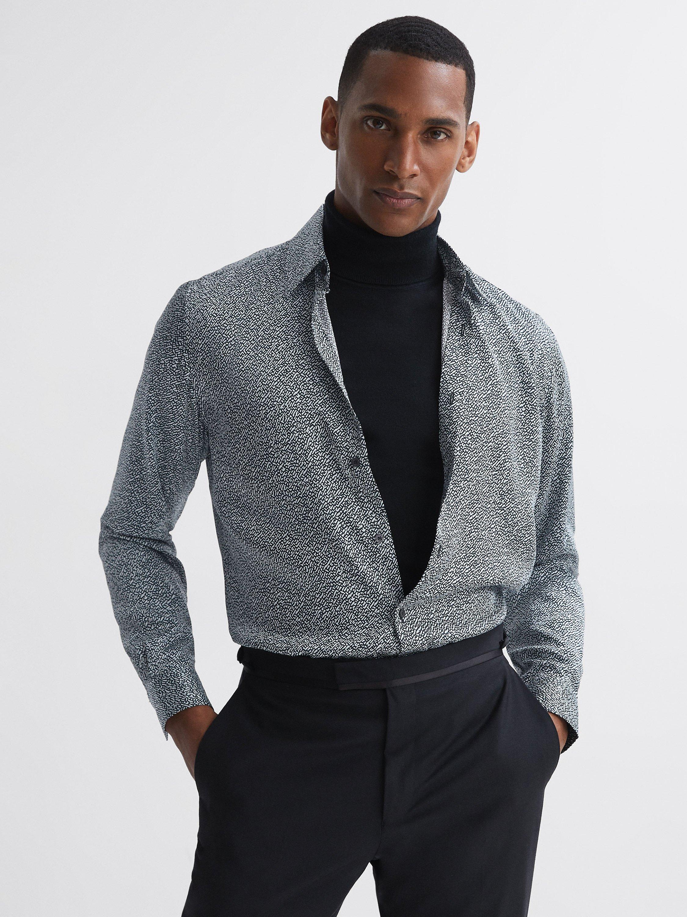 Reiss Tulum Abstract Shirt, Navy/Ivory