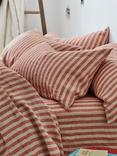 Piglet in Bed Pembroke Stripe Linen Fitted Sheet, Sandstone Red