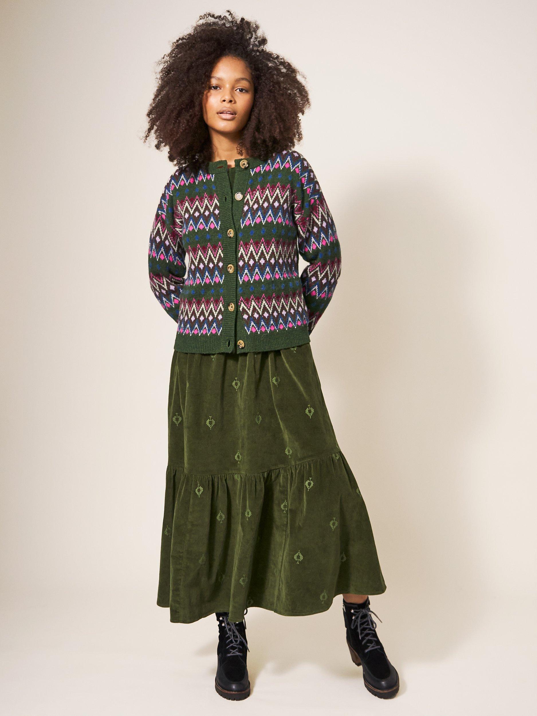 White Stuff Belle Fair Isle Cardigan, Green/Multi