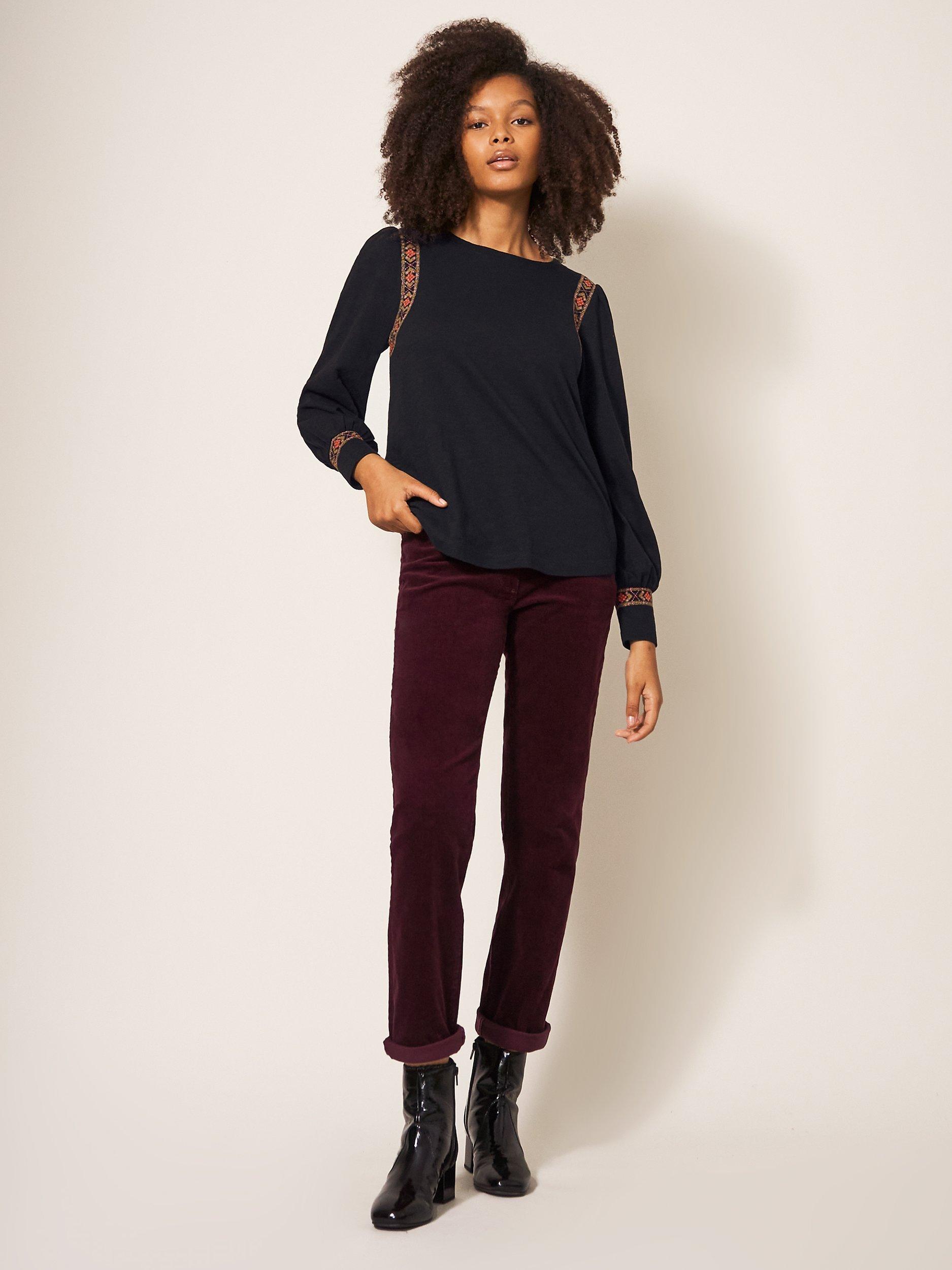 White Stuff Blake Embroidered Top, Black