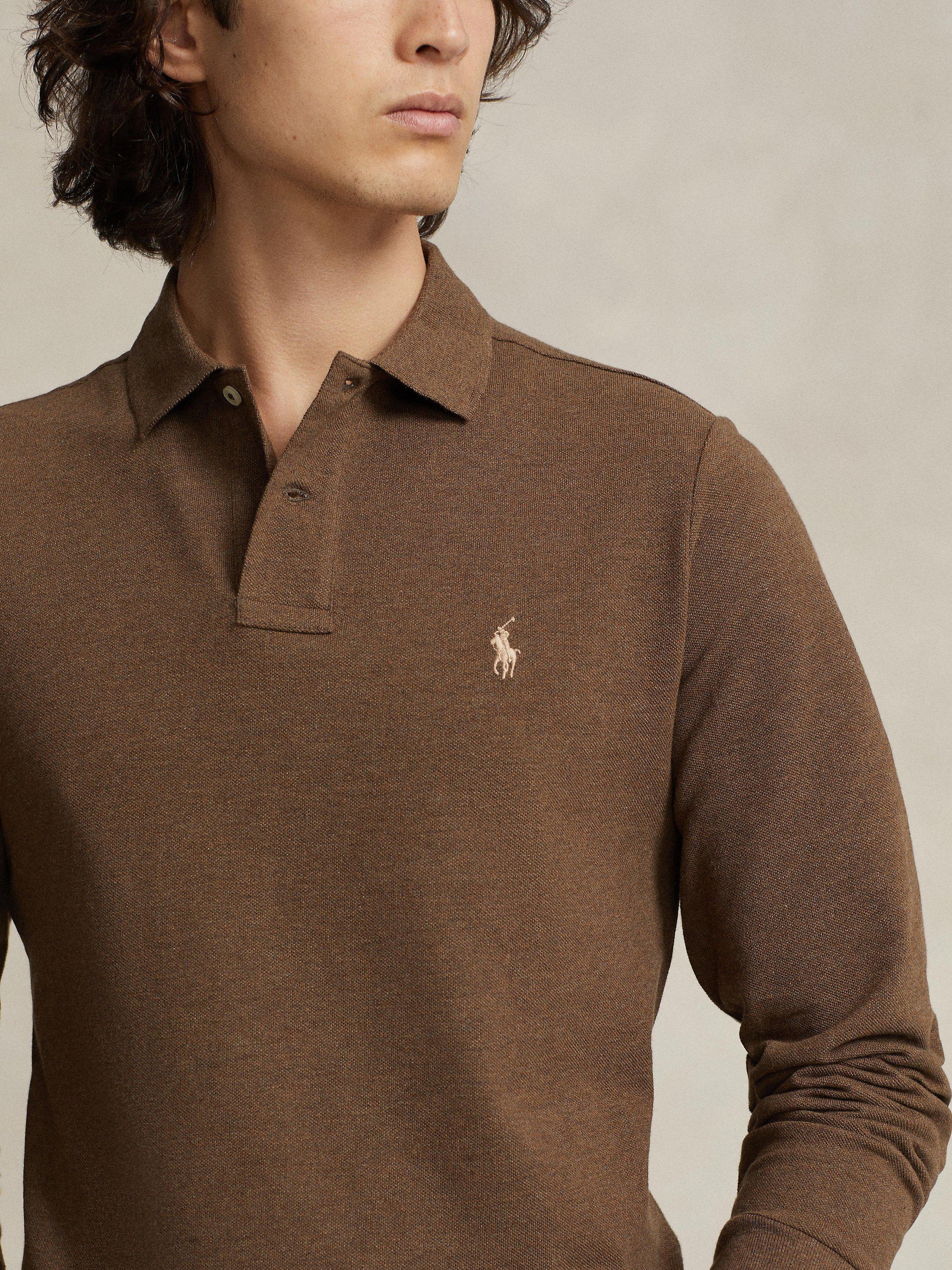 Product image 3 of 5, which shows Polo Ralph Lauren Custom Slim Fit Long Sleeve Polo Shirt, Brown Chocolate, S