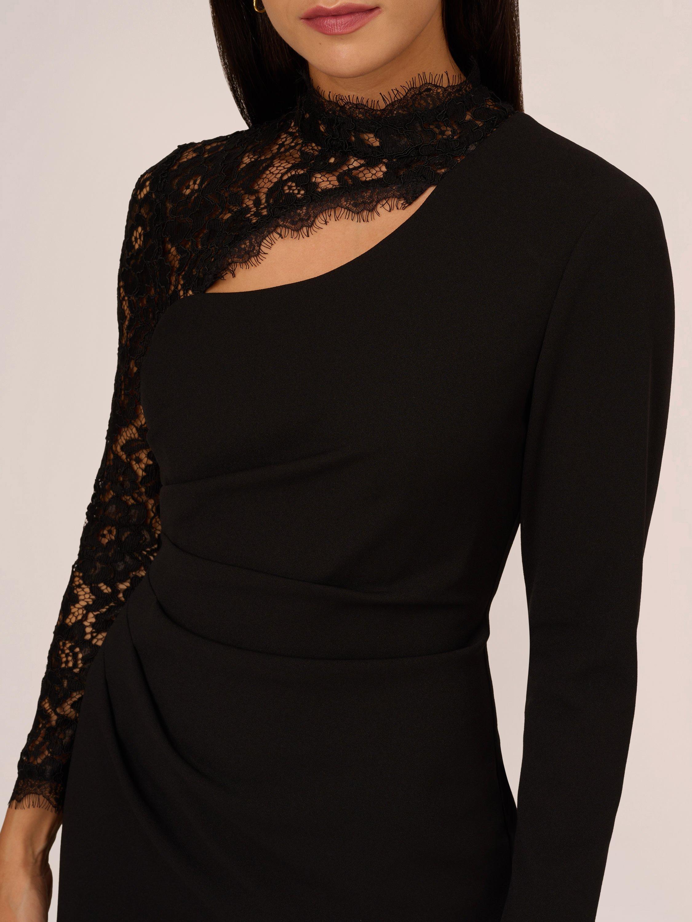 Product image 5 of 8, which shows Aidan by Adrianna Papell Lace and Stretch Crepe Mini Dress, Black, 18