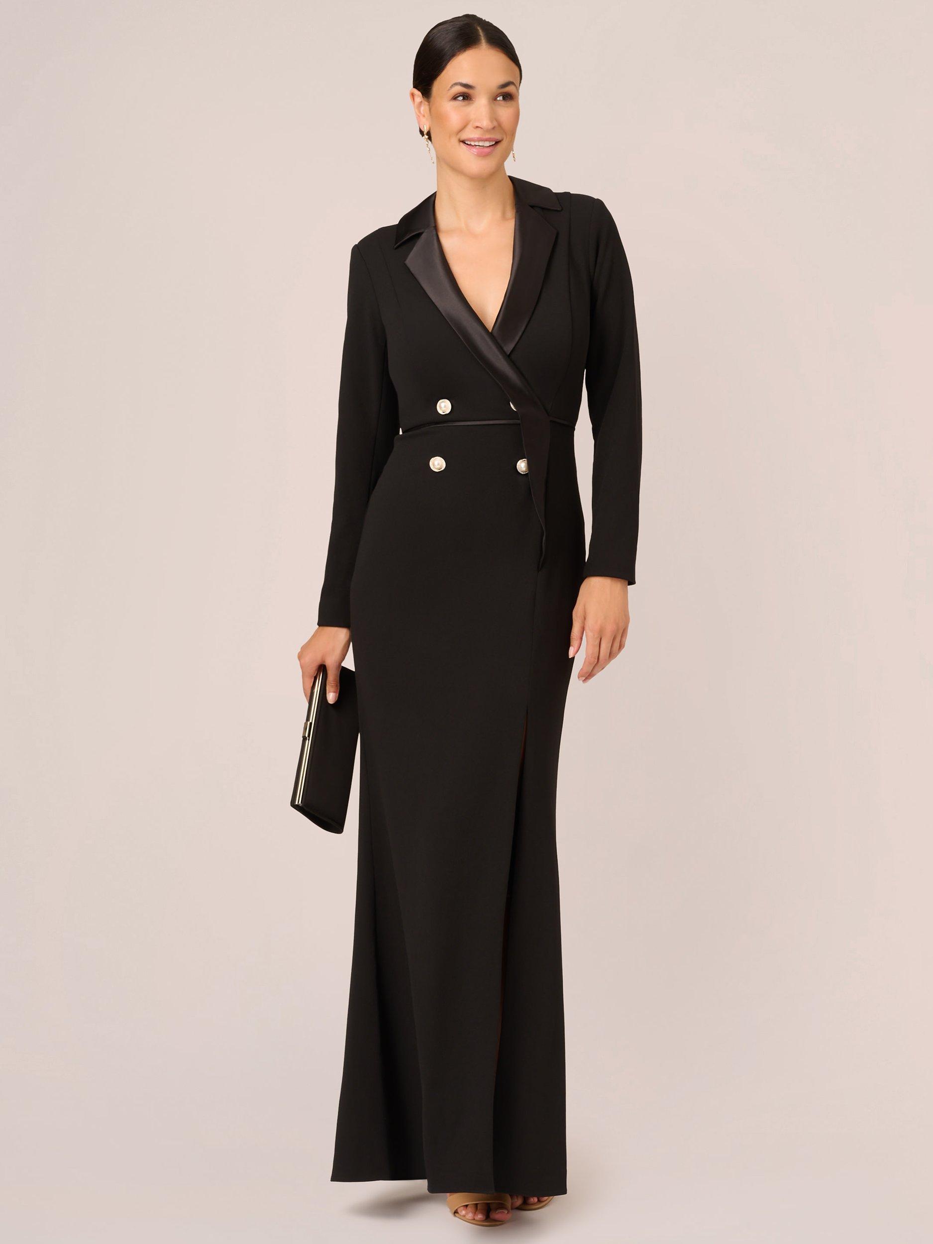 Adrianna Papell Jewel Buttons Maxi Tuxedo Dress Black