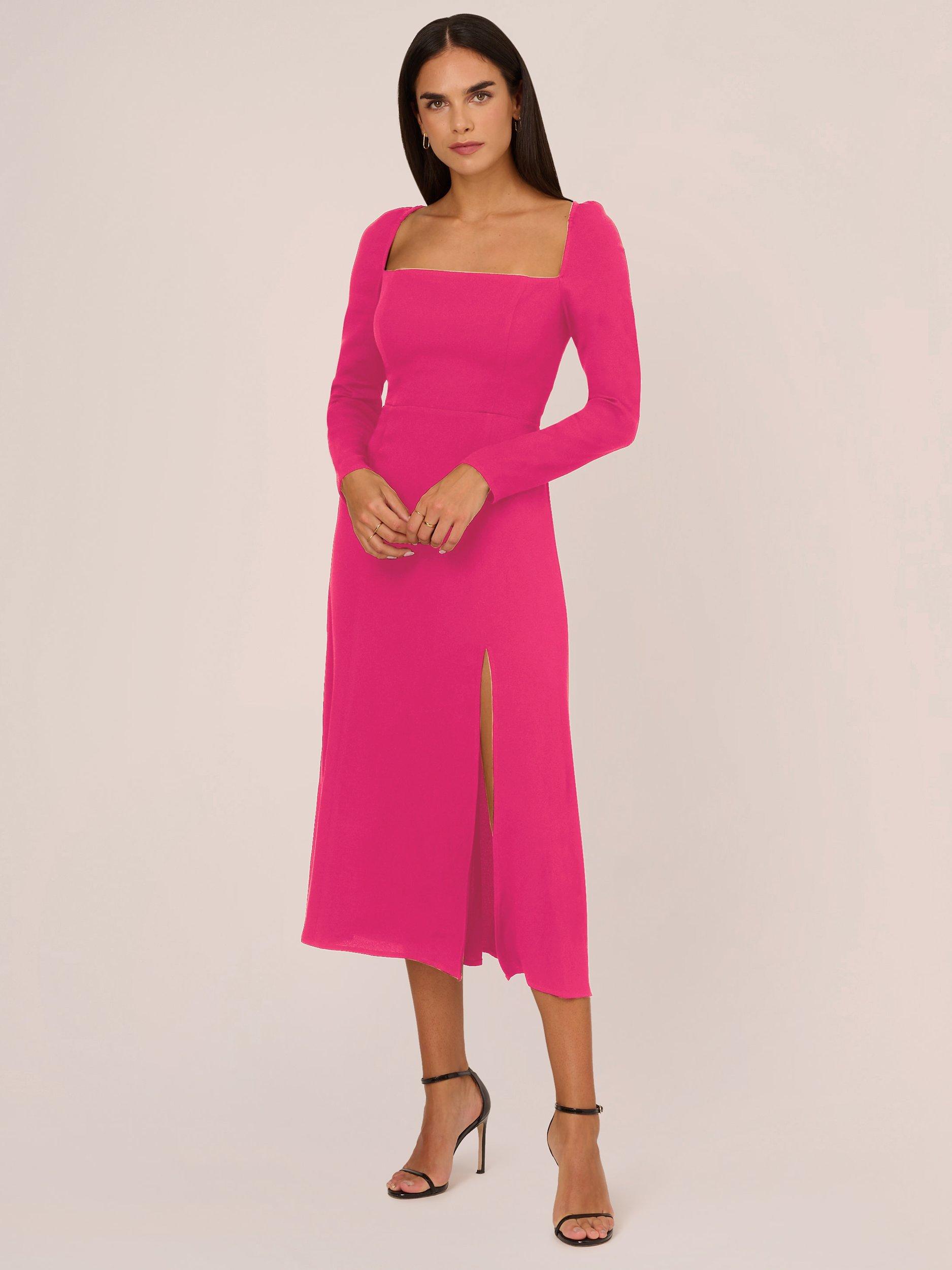 Adrianna Papell Light Crepe Midi Dress, Hot Orchid