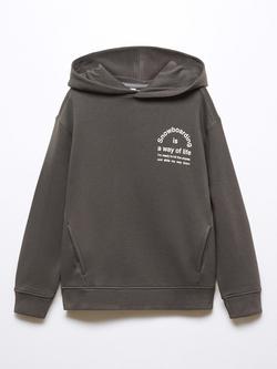Mango Kids' Snowboard Graphic Slogan Hoodie, Charcoal, Charcoal