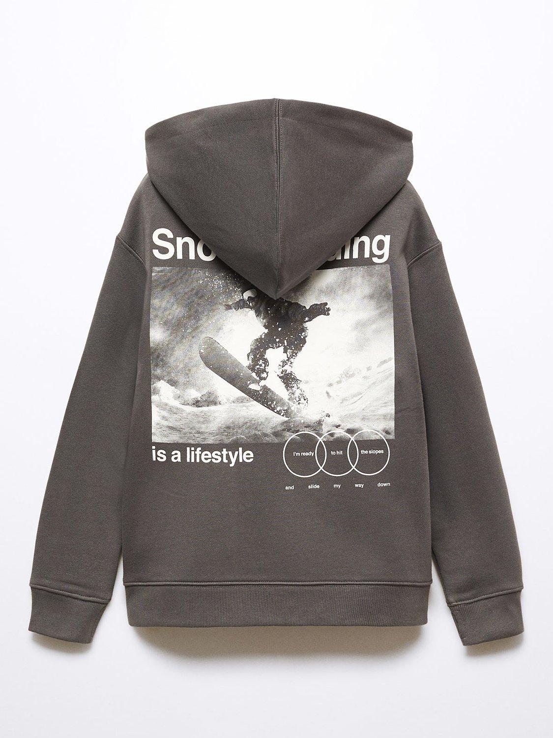 Mango Kids Snowboard Graphic Slogan Hoodie Charcoal