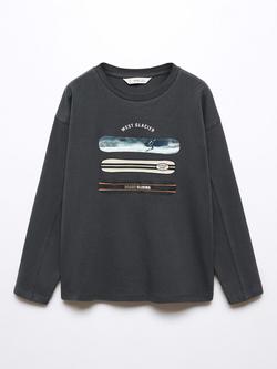 Mango Kids' Glacier Long Sleeve T-Shirt, Charcoal, Charcoal