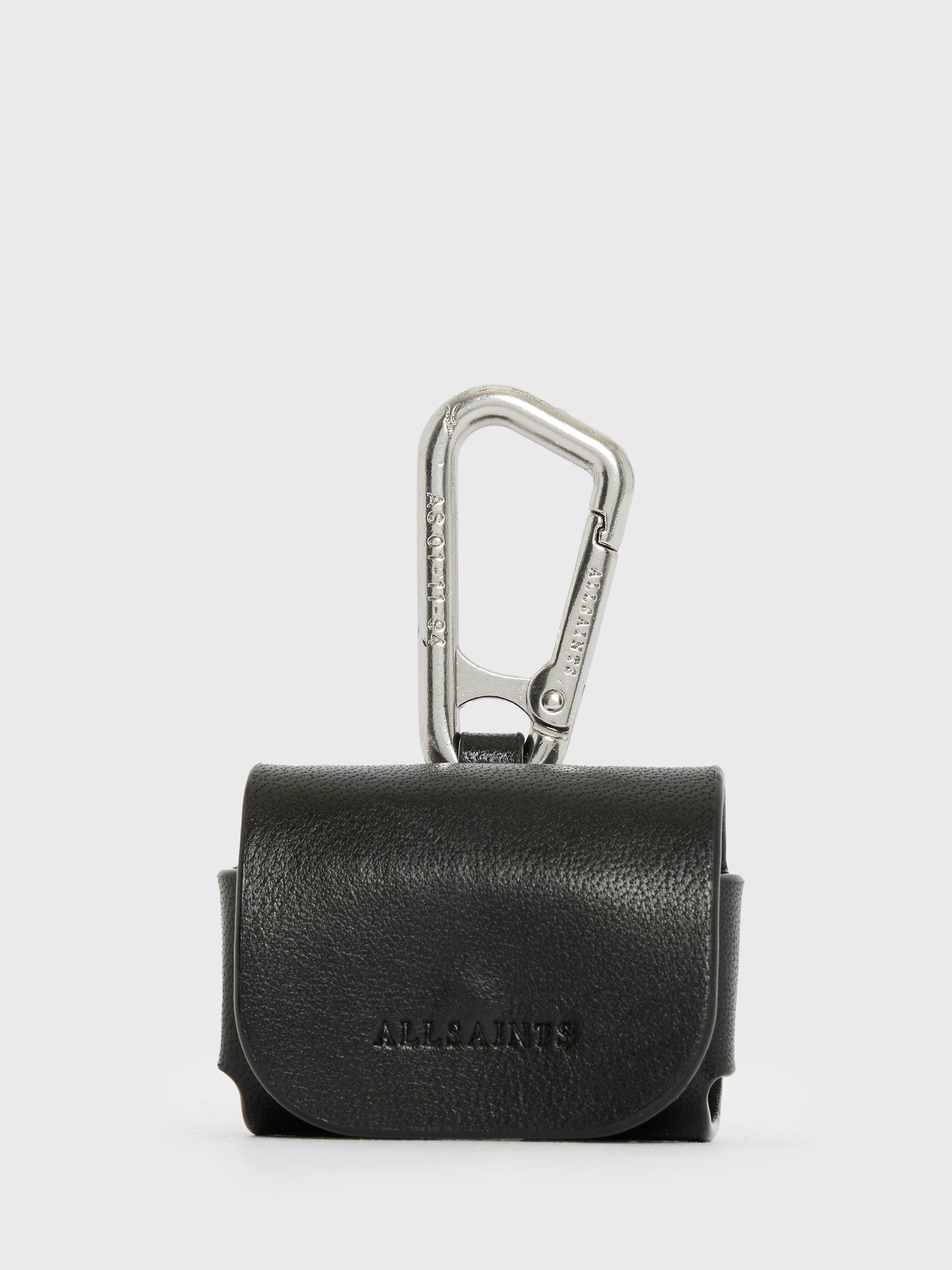 AllSaints AirPod Leather Carbiner Clip Case, Black