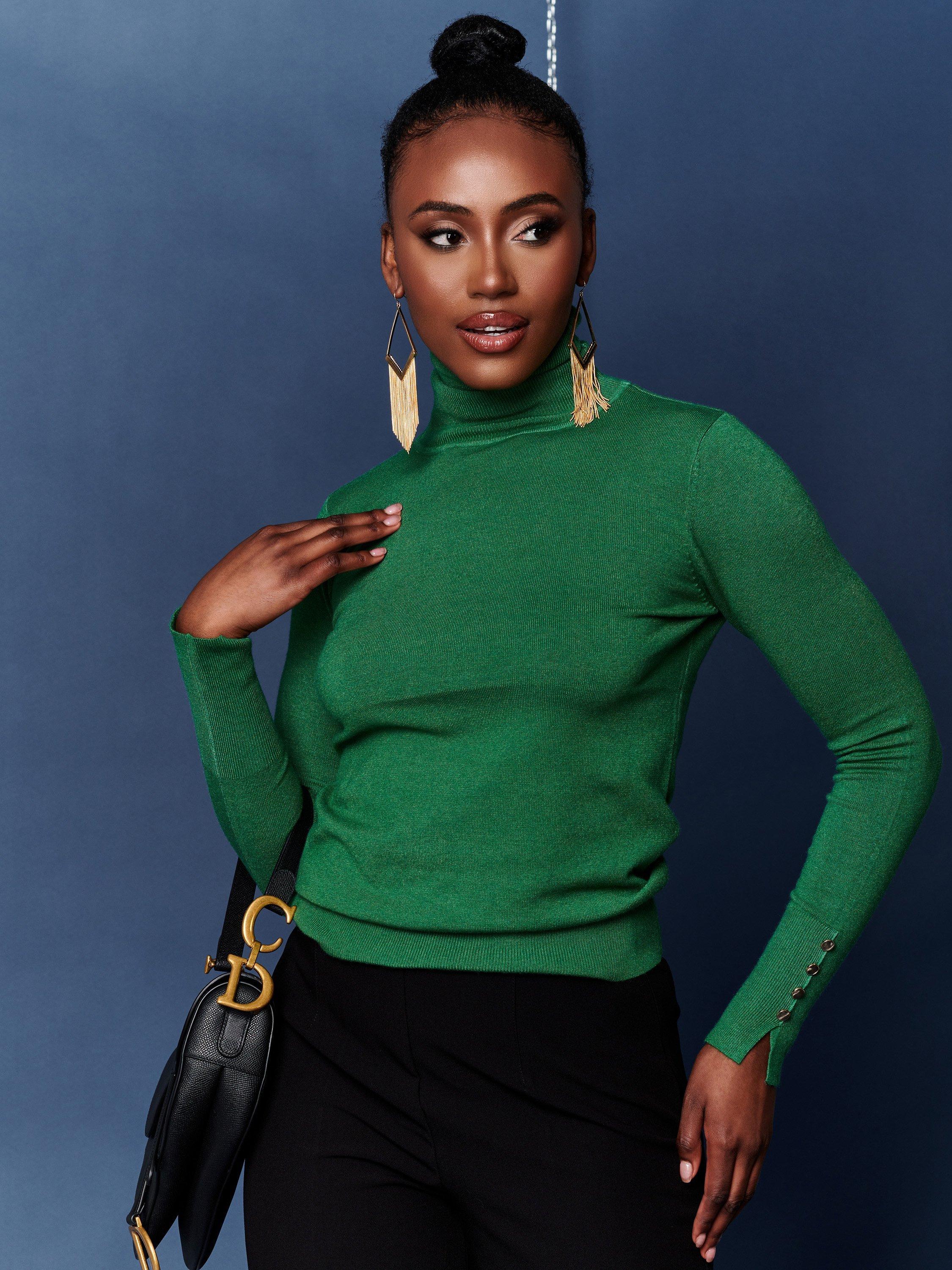 Jolie Moi Turtleneck Fine Knit Fitted Jumper, Green