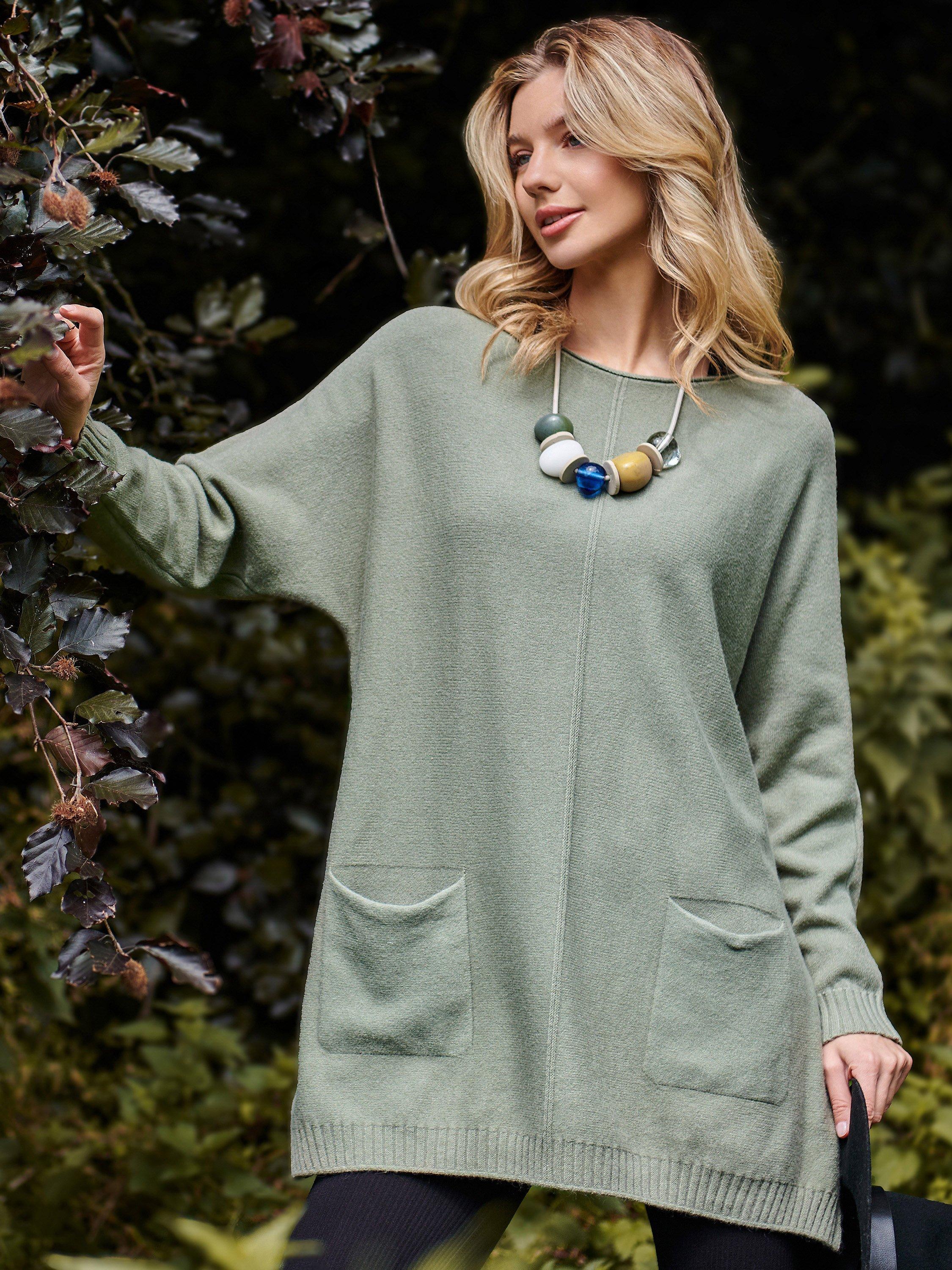 Jolie Moi Front Pocket Loose Fit Knit Jumper, Soldier Green