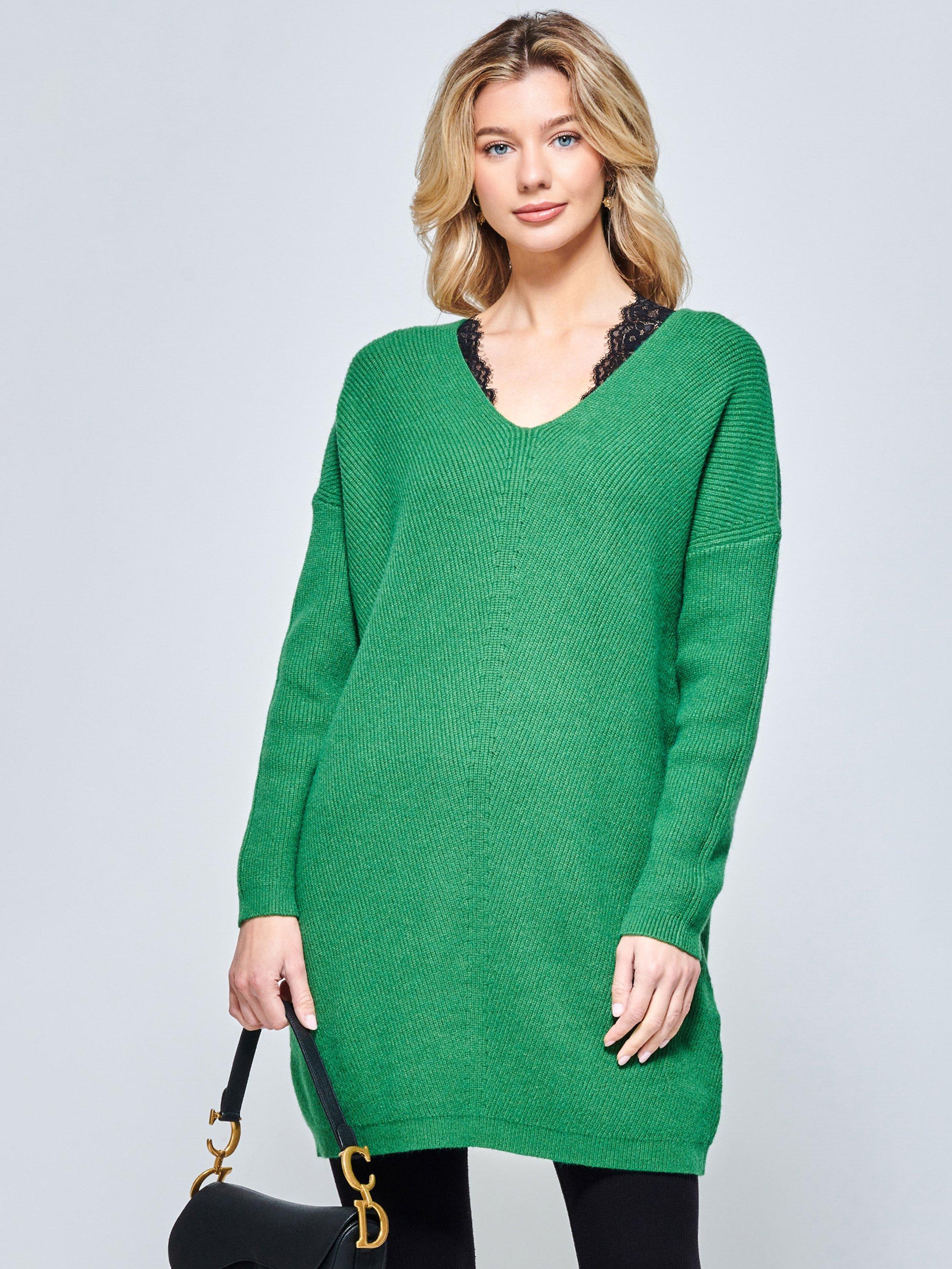 Jolie Moi V-Neck Ribbed Knit Tunic Jumper, Green