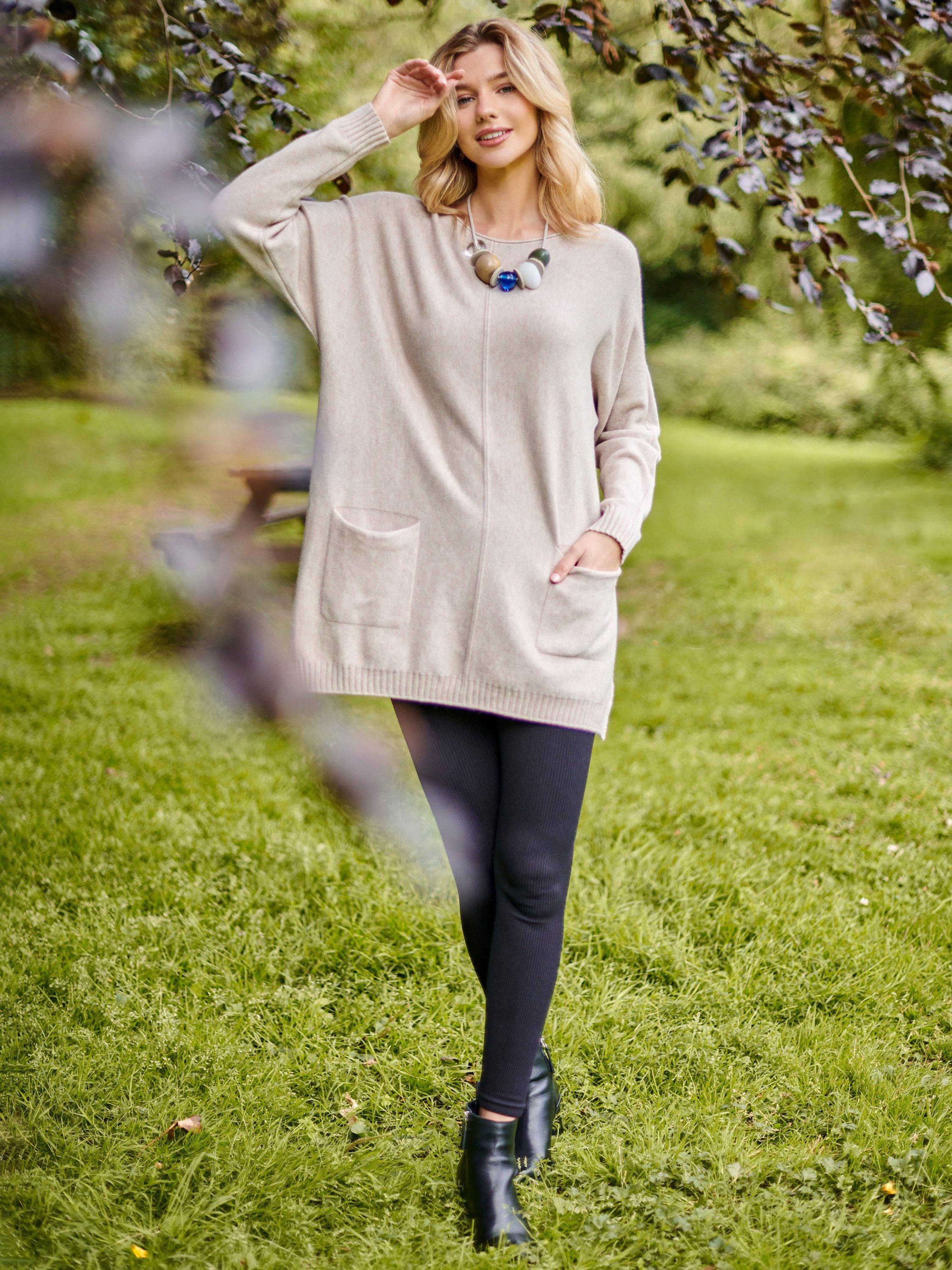 Jolie Moi Sand Front Pocket Loose Fit Jumper, Sand Heather