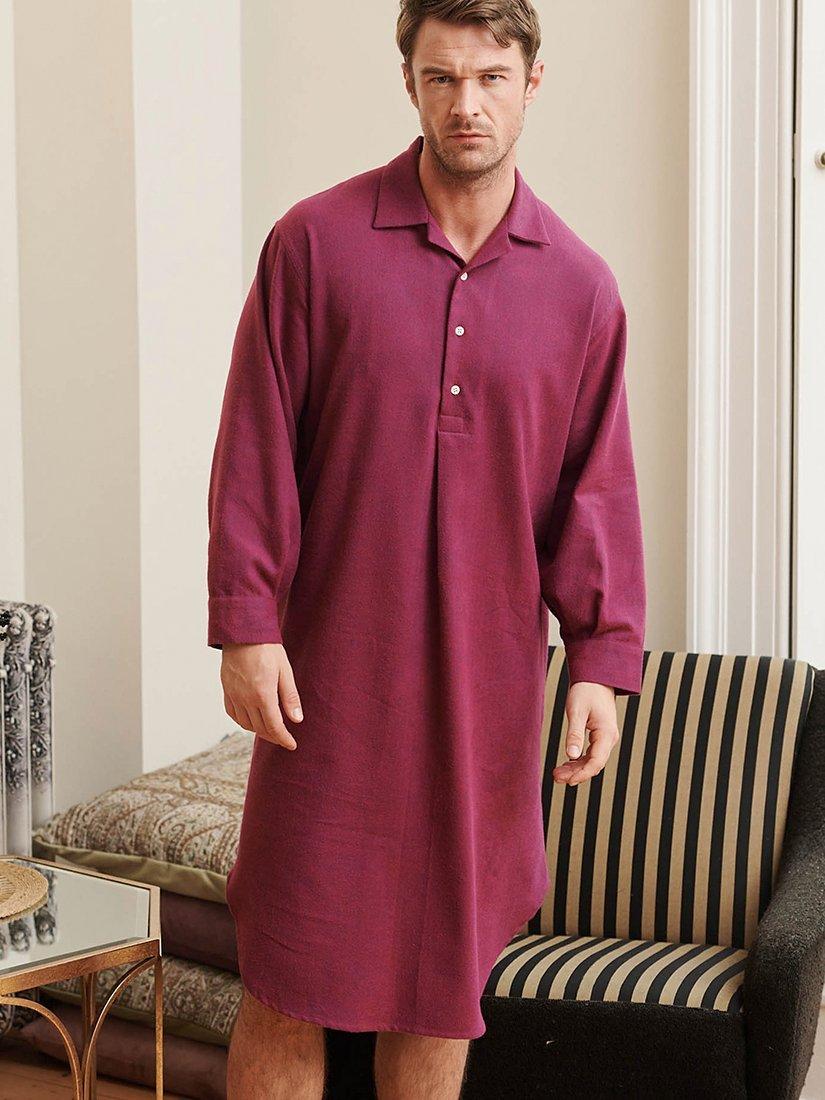 Product image 1 of 4, which shows British Boxers Herringbone Brushed Cotton Nightshirt, Cahors Damson, S