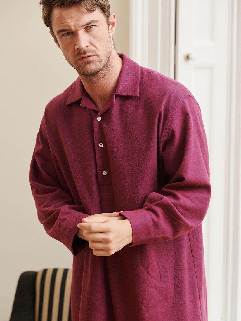 Product image 4 of 4, which shows British Boxers Herringbone Brushed Cotton Nightshirt, Cahors Damson, S