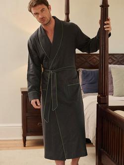 British Boxers Herringbone Cotton Twill Dressing Gown, Slate