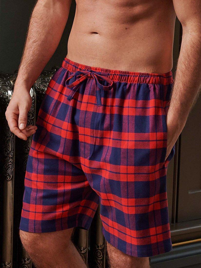Product image 2 of 3, which shows British Boxers Tartan Brushed Cotton Pyjama Shorts, Red/Multi, S