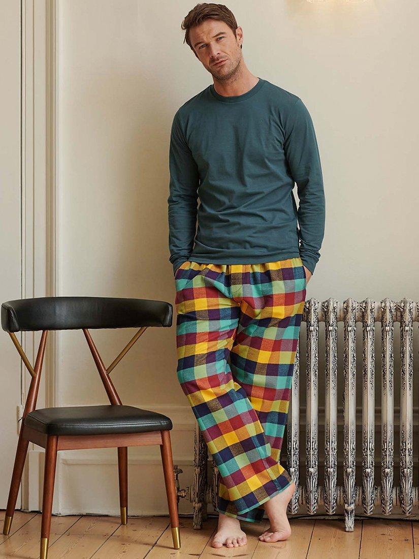 Product image 1 of 2, which shows British Boxers Check Brushed Cotton Pyjama Trousers, Edinburgh, S