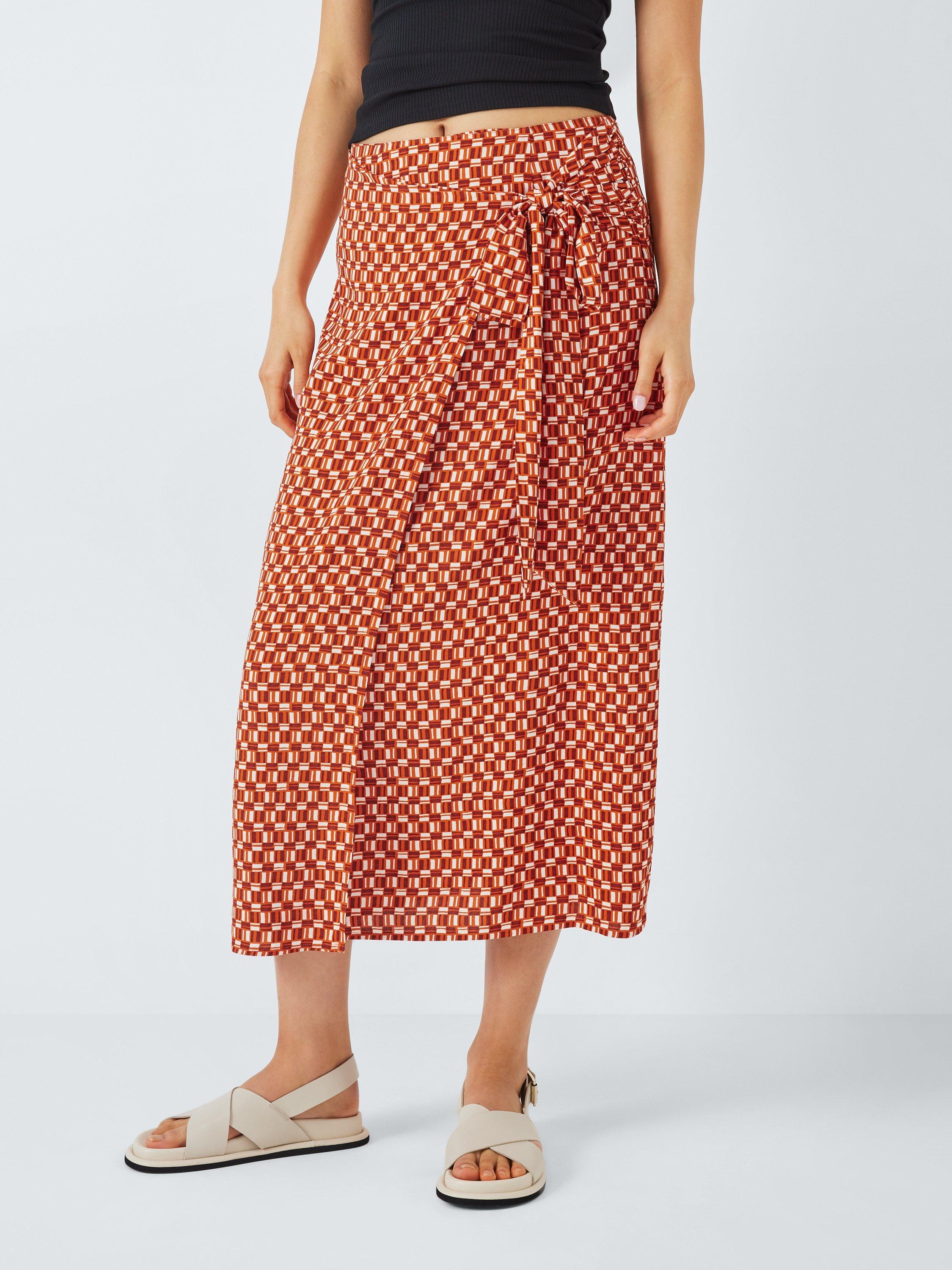 John Lewis ANYDAY Geometric Sarong Skirt, Orange, 6