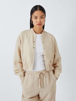 John Lewis ANYDAY Linen Blend Bomber Jacket, Oatmeal, Oatmeal