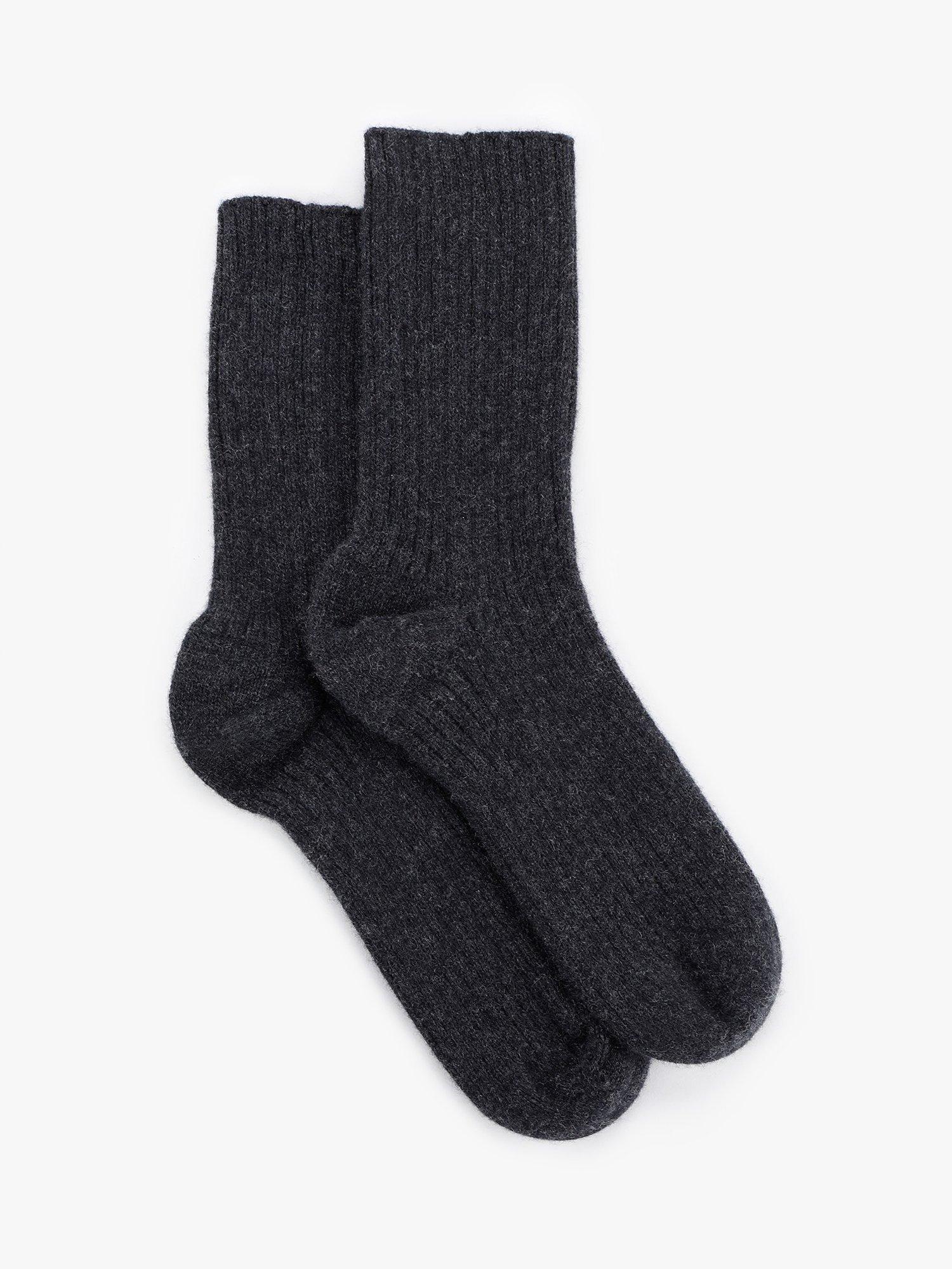 Product image 1 of 3, which shows HUSH Ribbed Cashmere Rich Socks, Charcoal Marl, One Size