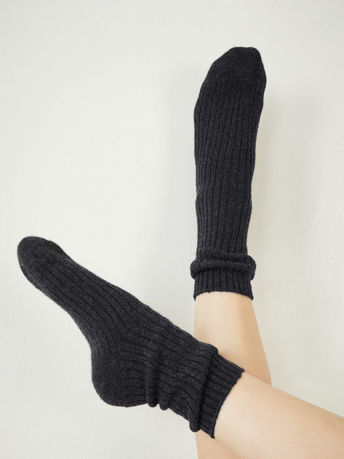 Product image 2 of 3, which shows HUSH Ribbed Cashmere Rich Socks, Charcoal Marl, One Size