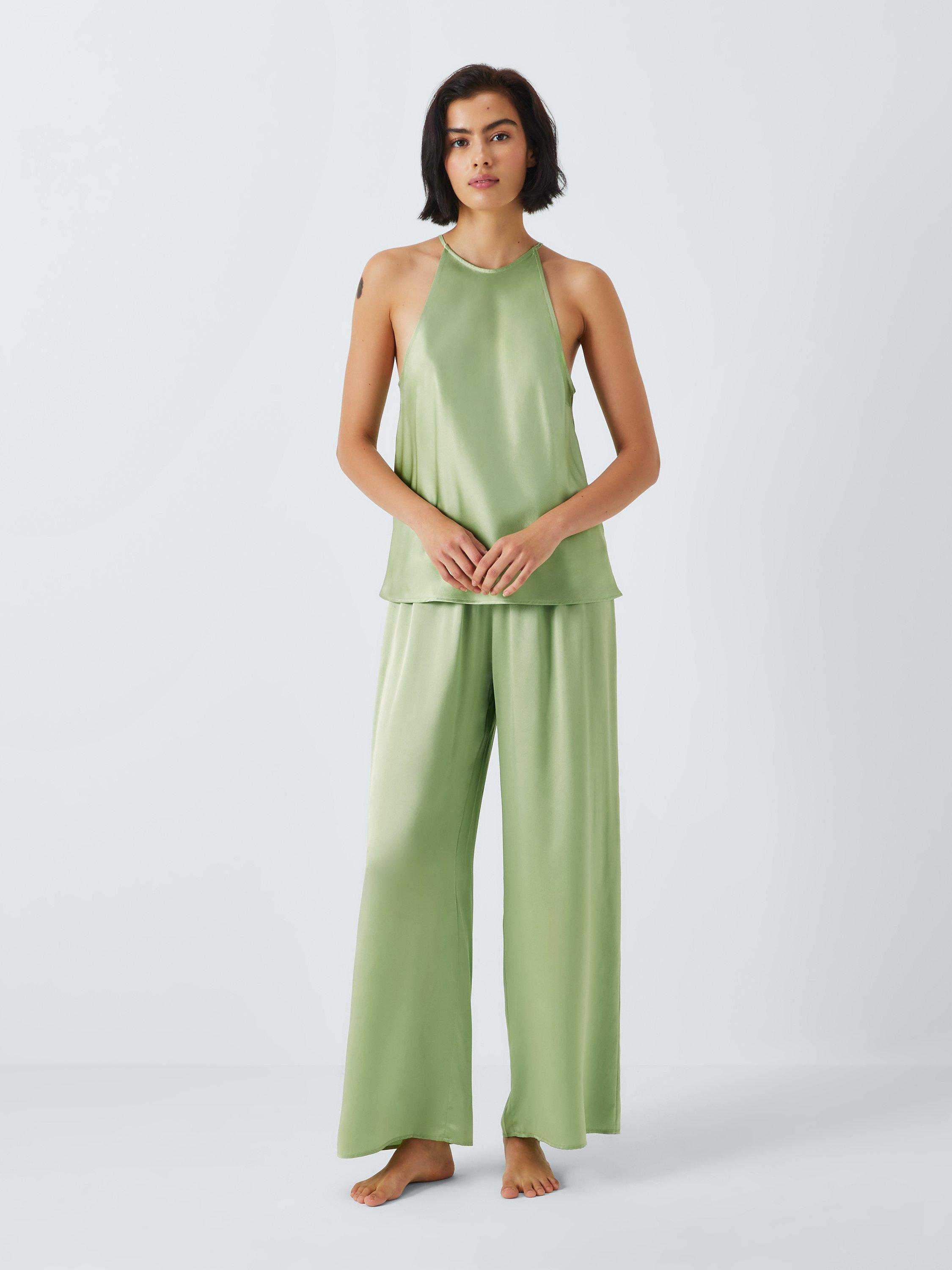 John Lewis Halterneck Camisole Long Silk Pyjama Set, Basil