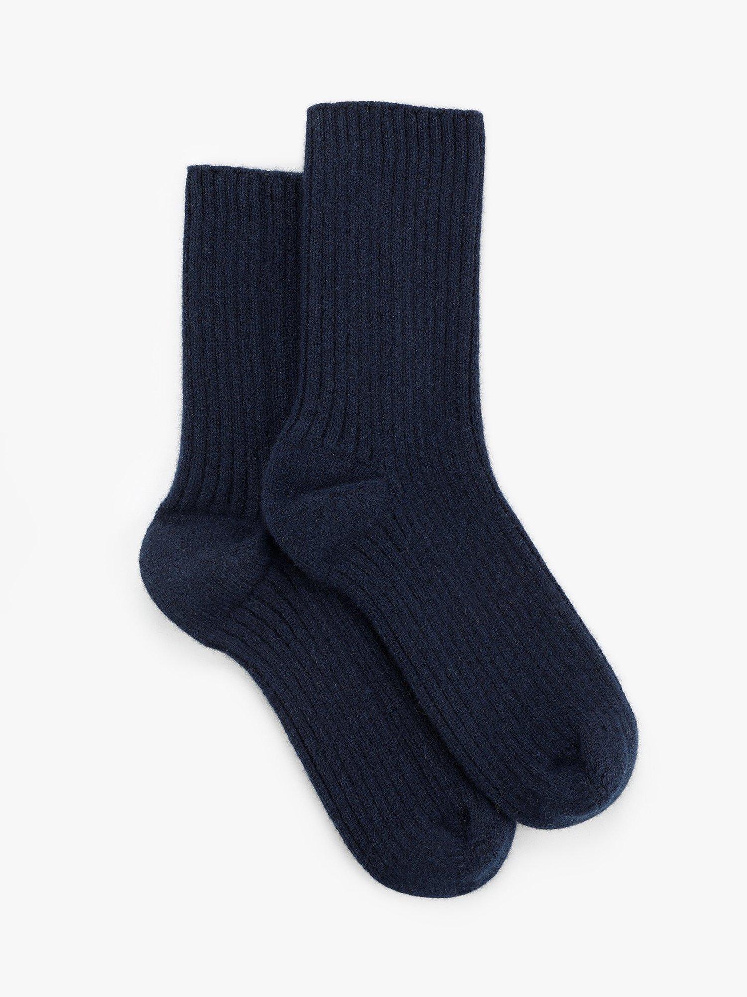 HUSH Ribbed Cashmere Rich Socks, Midnight, One Size