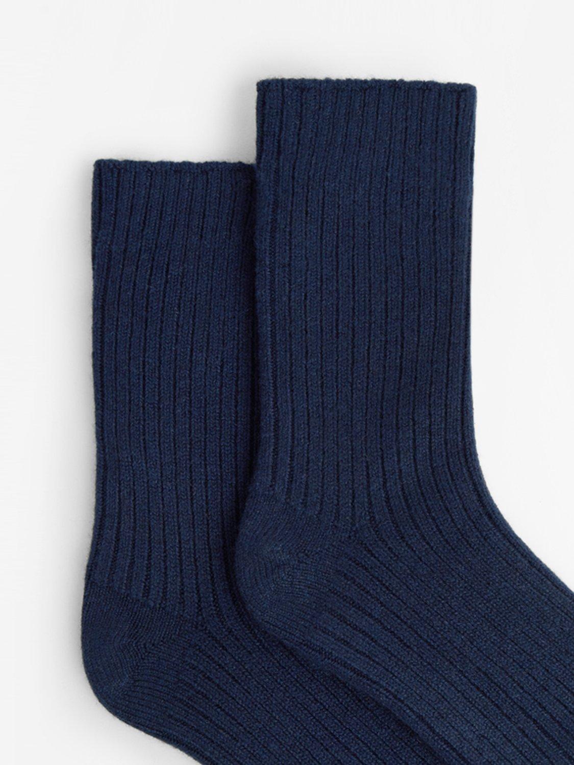 HUSH Ribbed Cashmere Rich Socks, Midnight, One Size