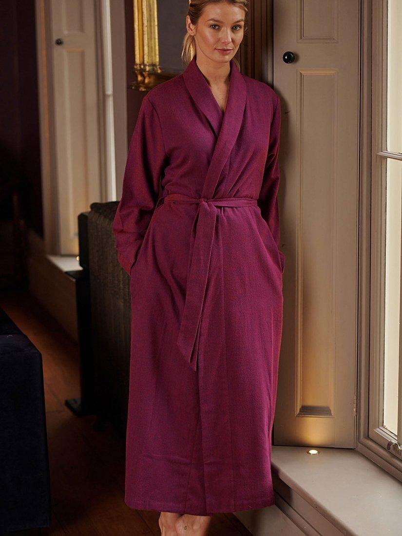 Product image 4 of 4, which shows Herringbone Brushed Cotton Dressing Gown, Cahors Damson, XS