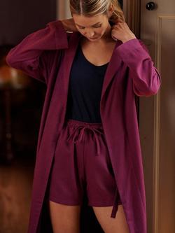Herringbone Brushed Cotton Dressing Gown - view 2, Cahors Damson