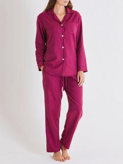 Herringbone Brushed Cotton Pyjama Set - view 2, Cahors Damson