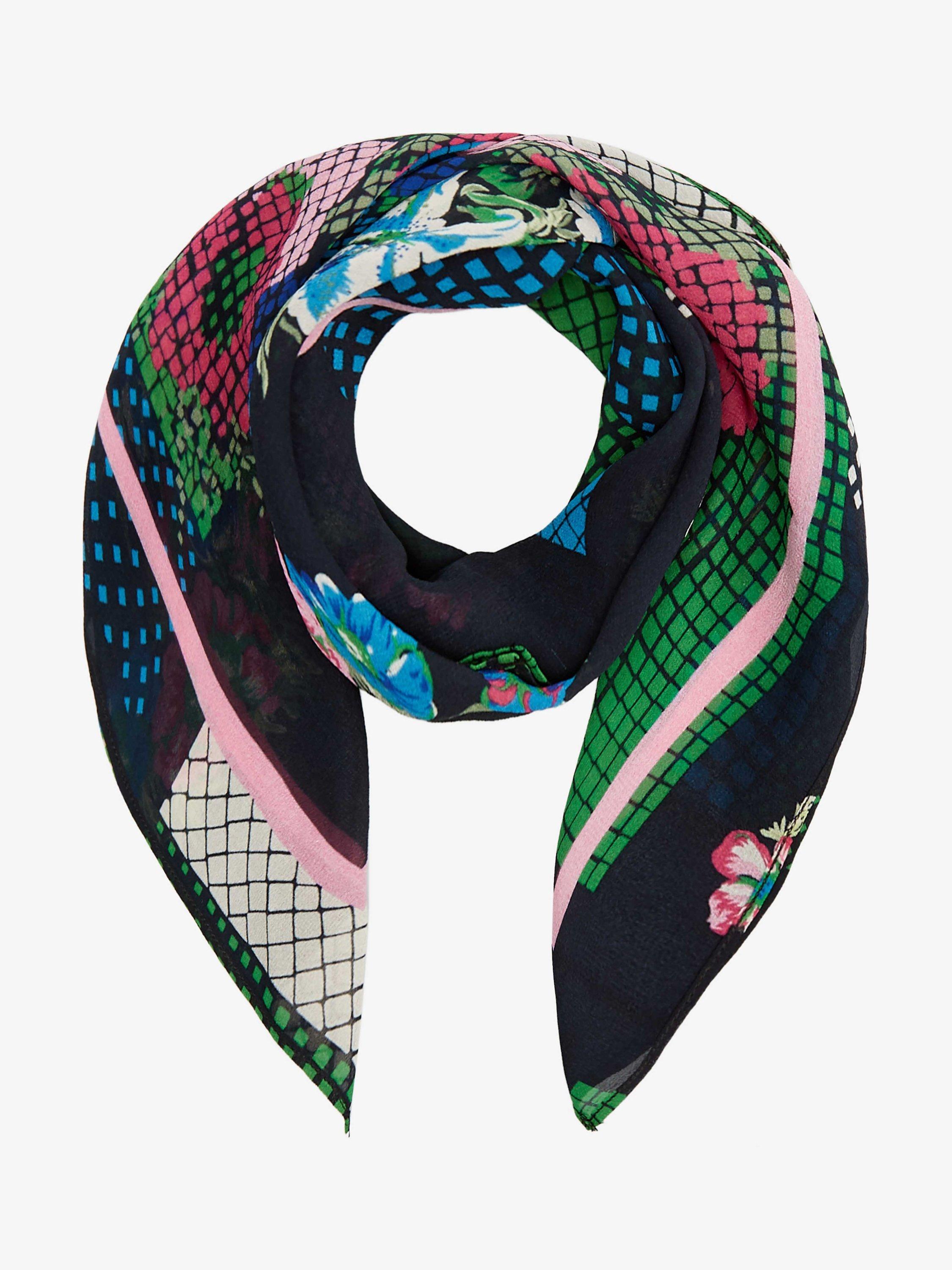 Brora Graphic Square Silk Scarf, Emerald/Dragonfly