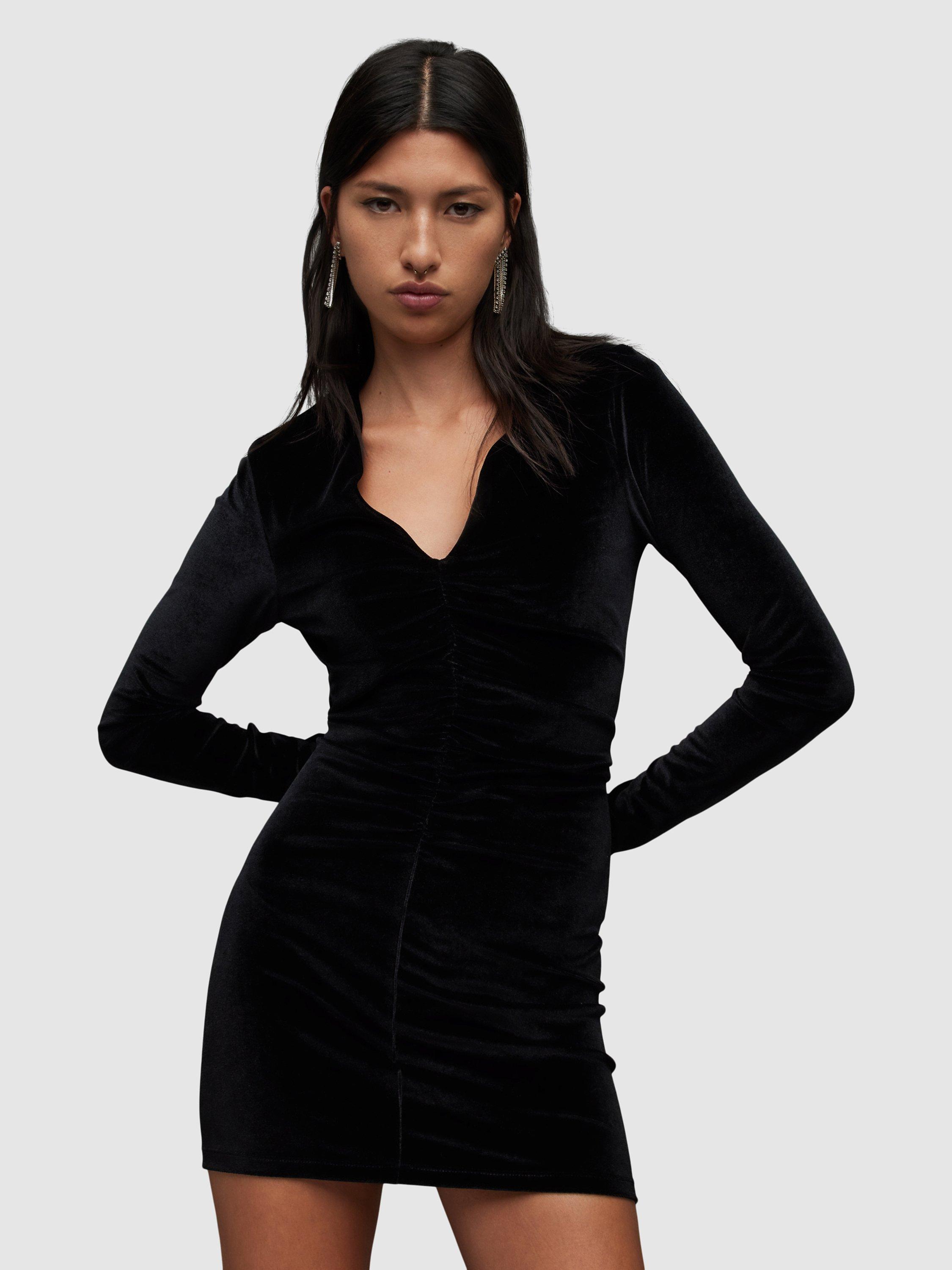 AllSaints Anya Velvet Mini Dress, Black