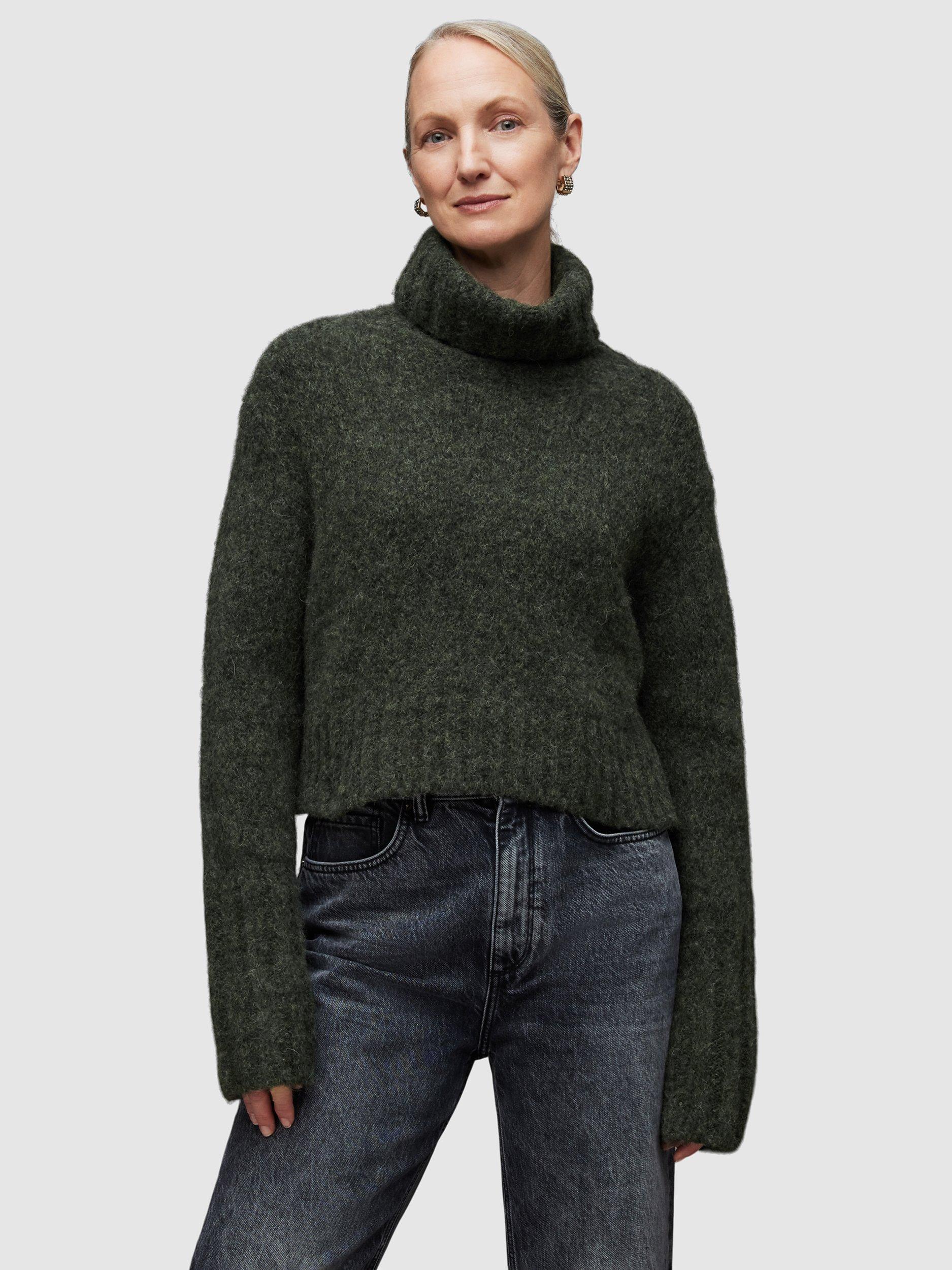 AllSaints Josephine Alpaca Blend Roll Neck Jumper, Sycamore Green