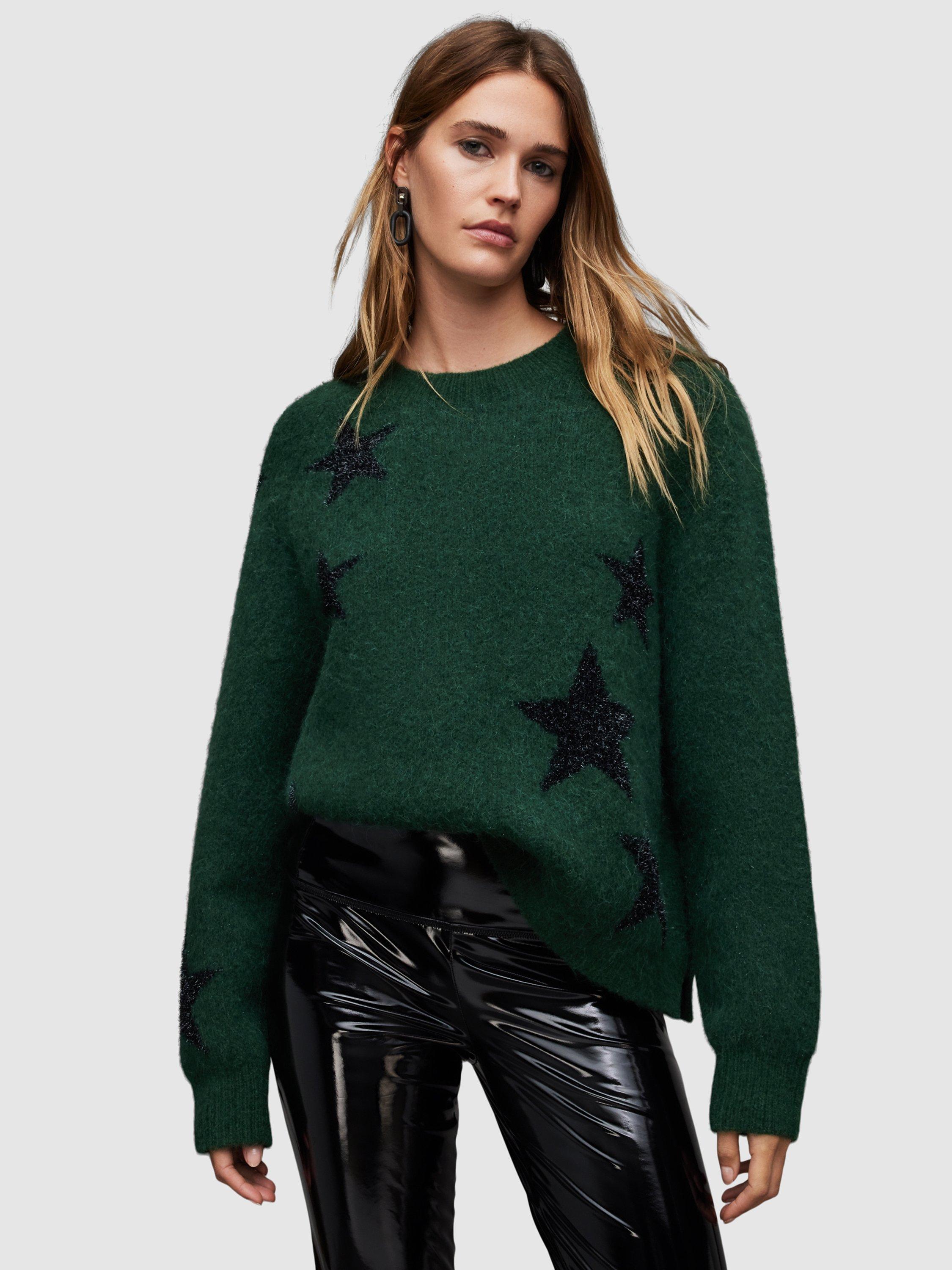 AllSaints Star Tinsel Jumper, Green/Black