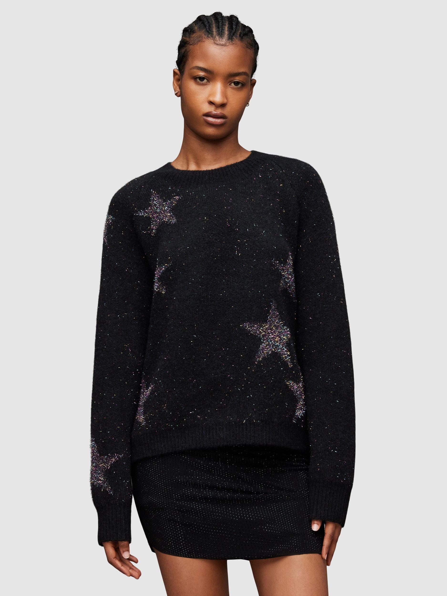 AllSaints Star Tinsel Jumper, Black/Rainbow Blue